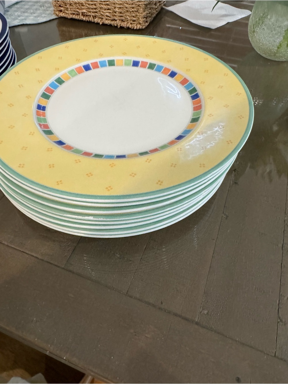 Villeroy & Boch Yellow Rim Dinner Plates with Multicolor 8 dinner plates